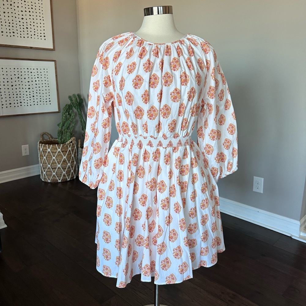 J. Crew Cotton Smocked-Waist Mini Dress Gathered Floral Block Print Large NWOT - Picture 5 of 16